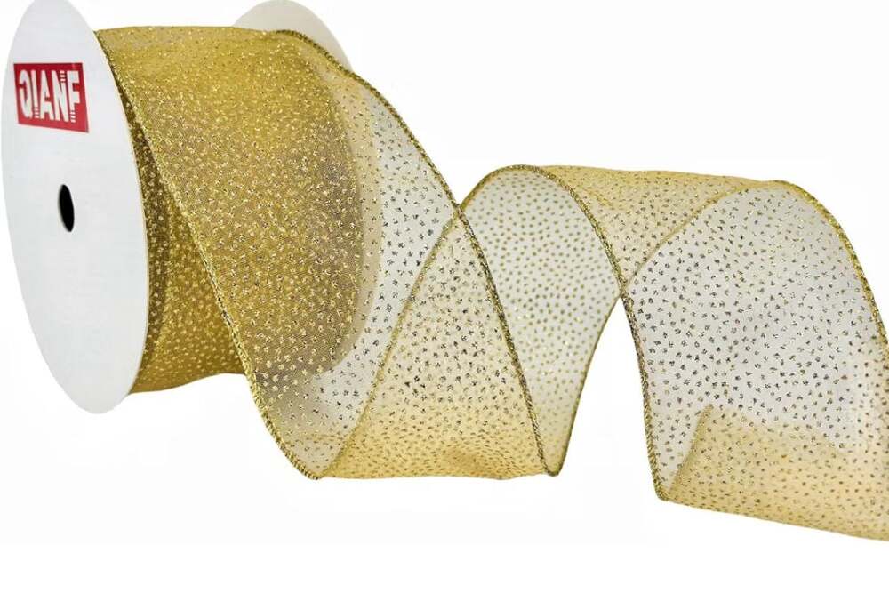 Qianf Gold Organza Sheer Ribbon with Wired Edge for Gift Wrapping and Wreaths 6p